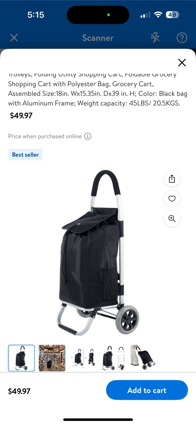 Mainstays Deluxe Shopping Cart - New in Package!