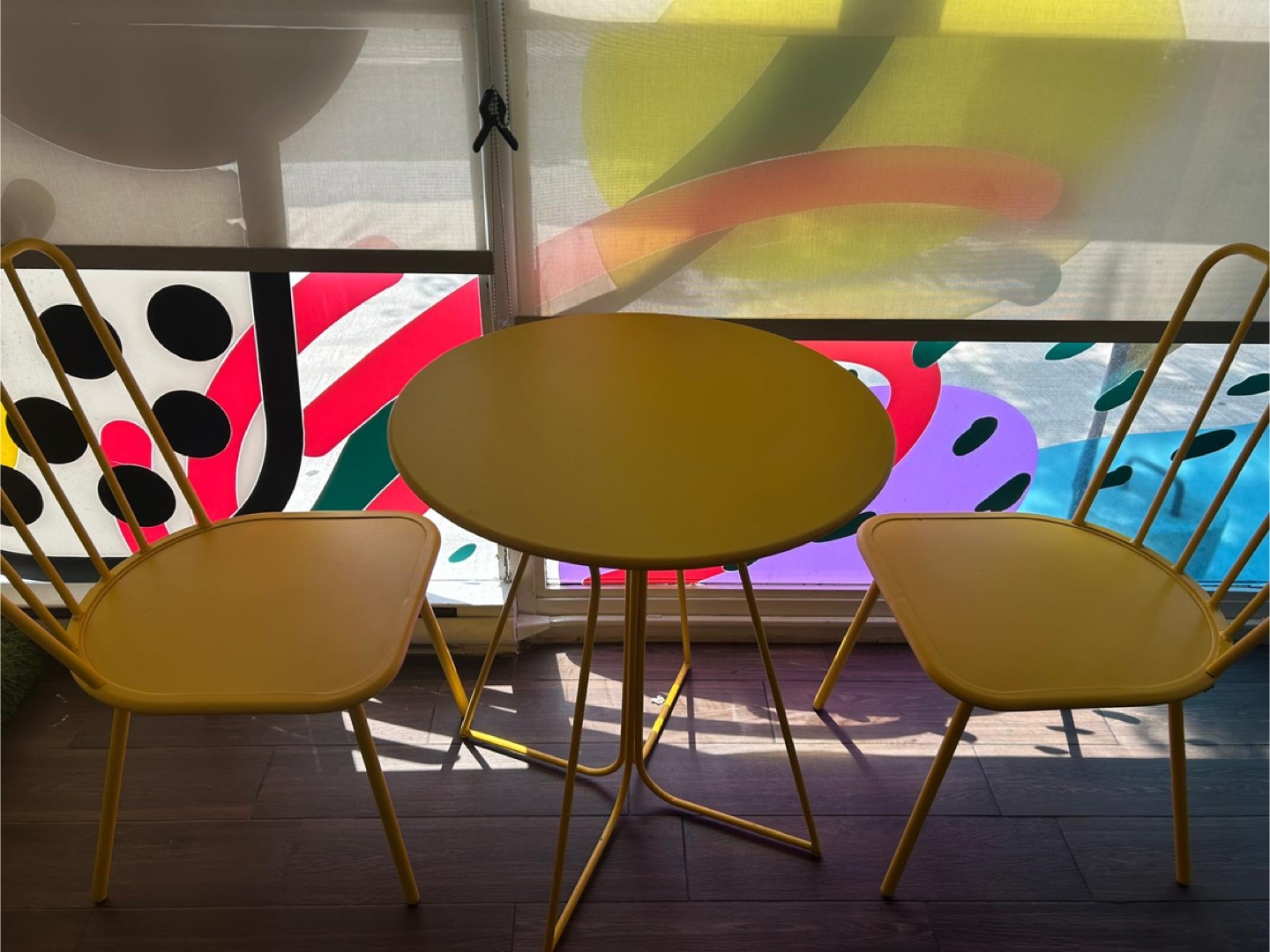 Outdoor Bistro Set - Yellow/Teal Table & Chairs - photo 3