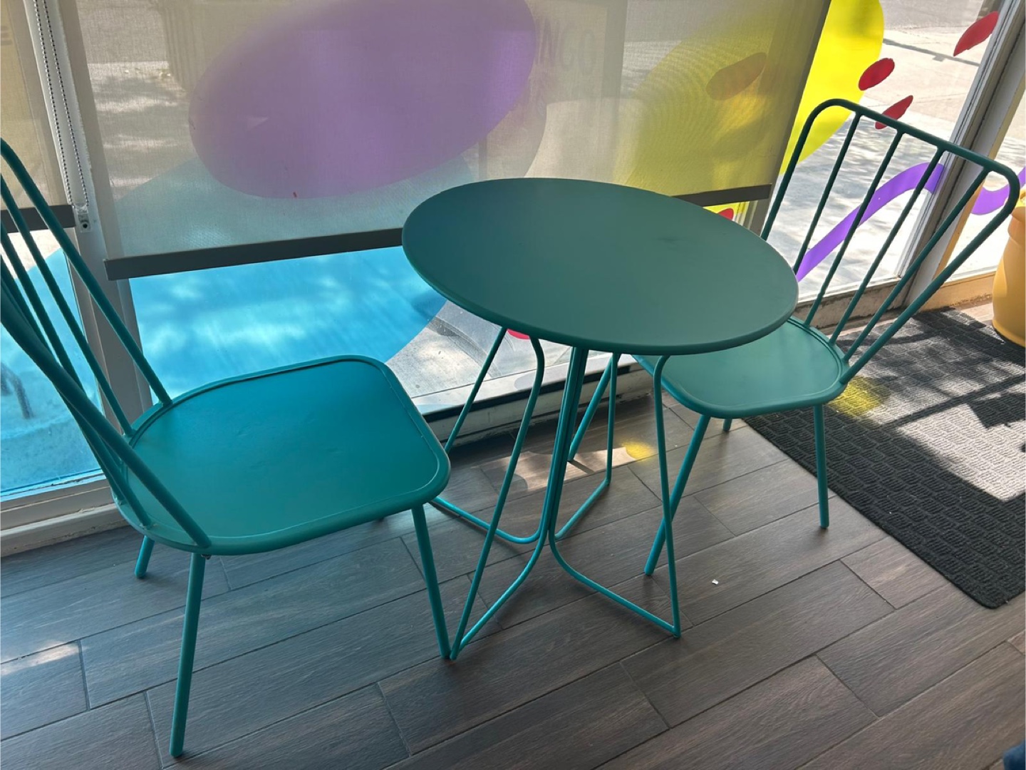 Outdoor Bistro Set - Yellow/Teal Table & Chairs - photo 5