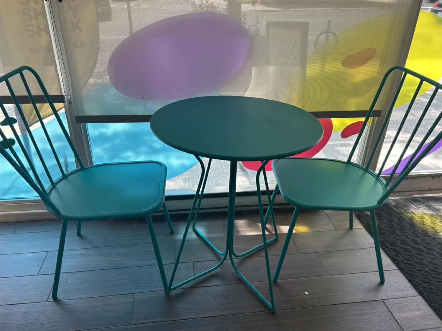 Outdoor Bistro Set - Yellow/Teal Table & Chairs thumbnail