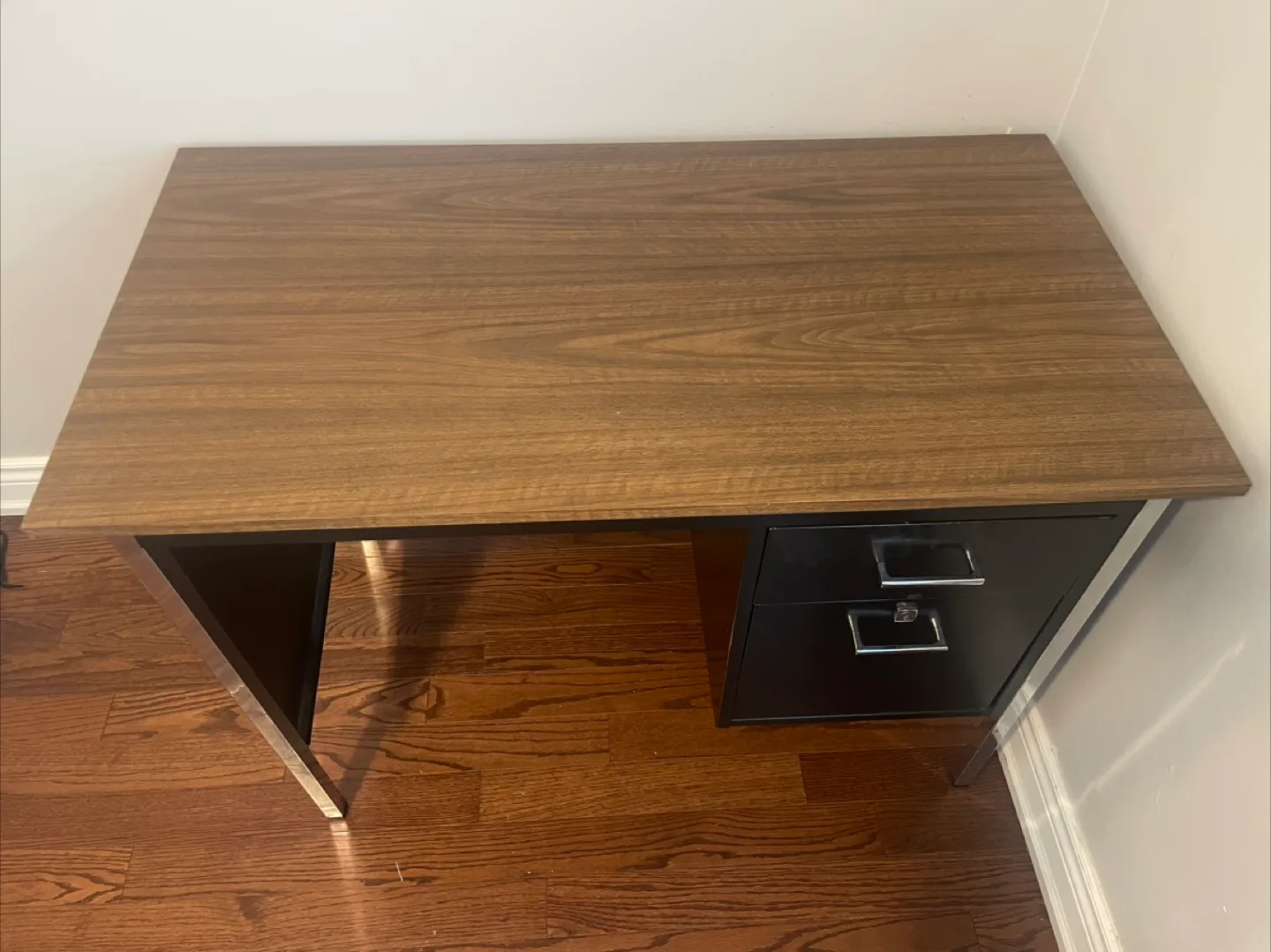 Black & Wood Desk with File Cabinet thumbnail