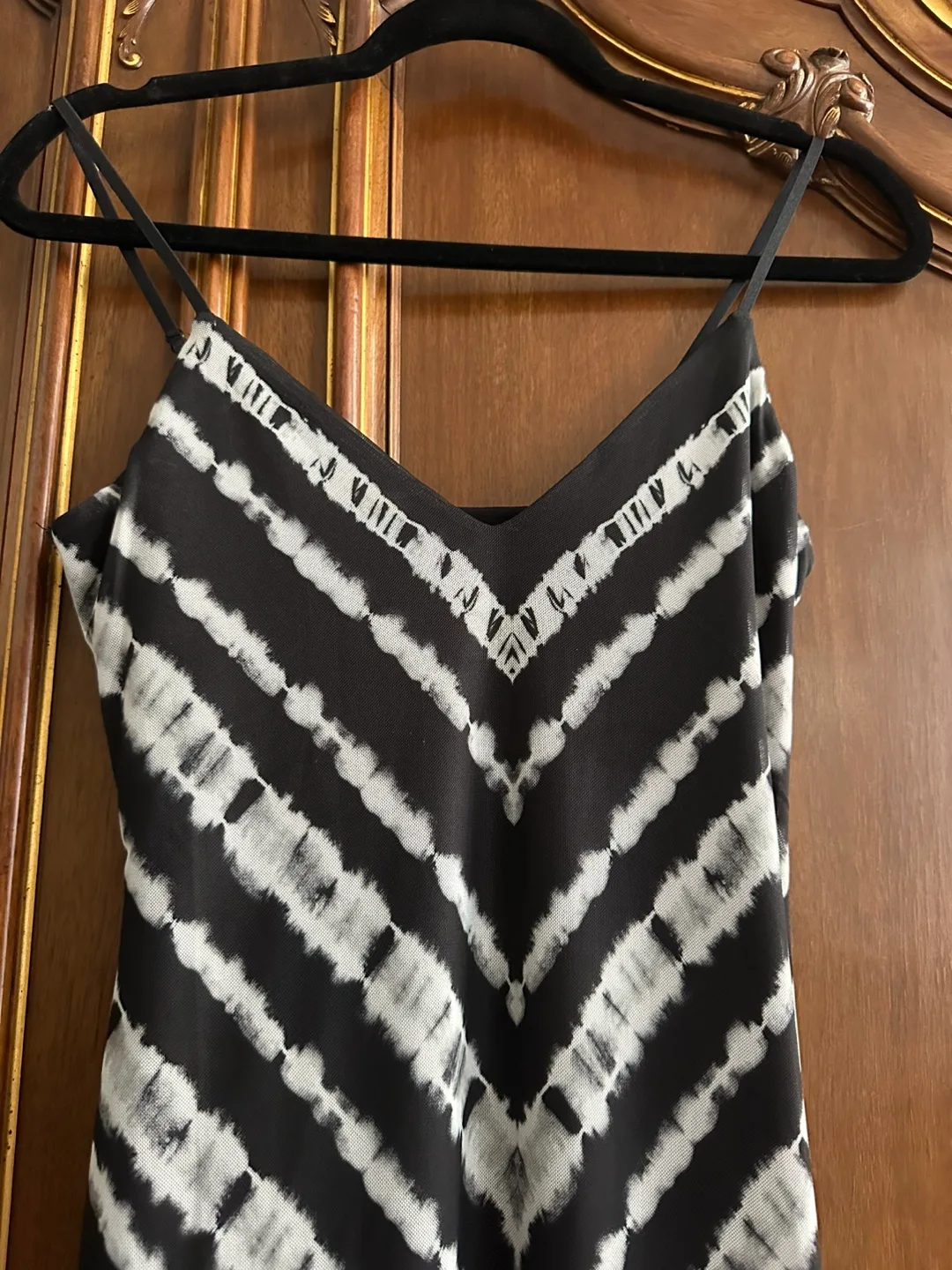 AFRM Black & White Tie-Dye Mesh Dress Adjustable Strap Sz Small image indicator(2)