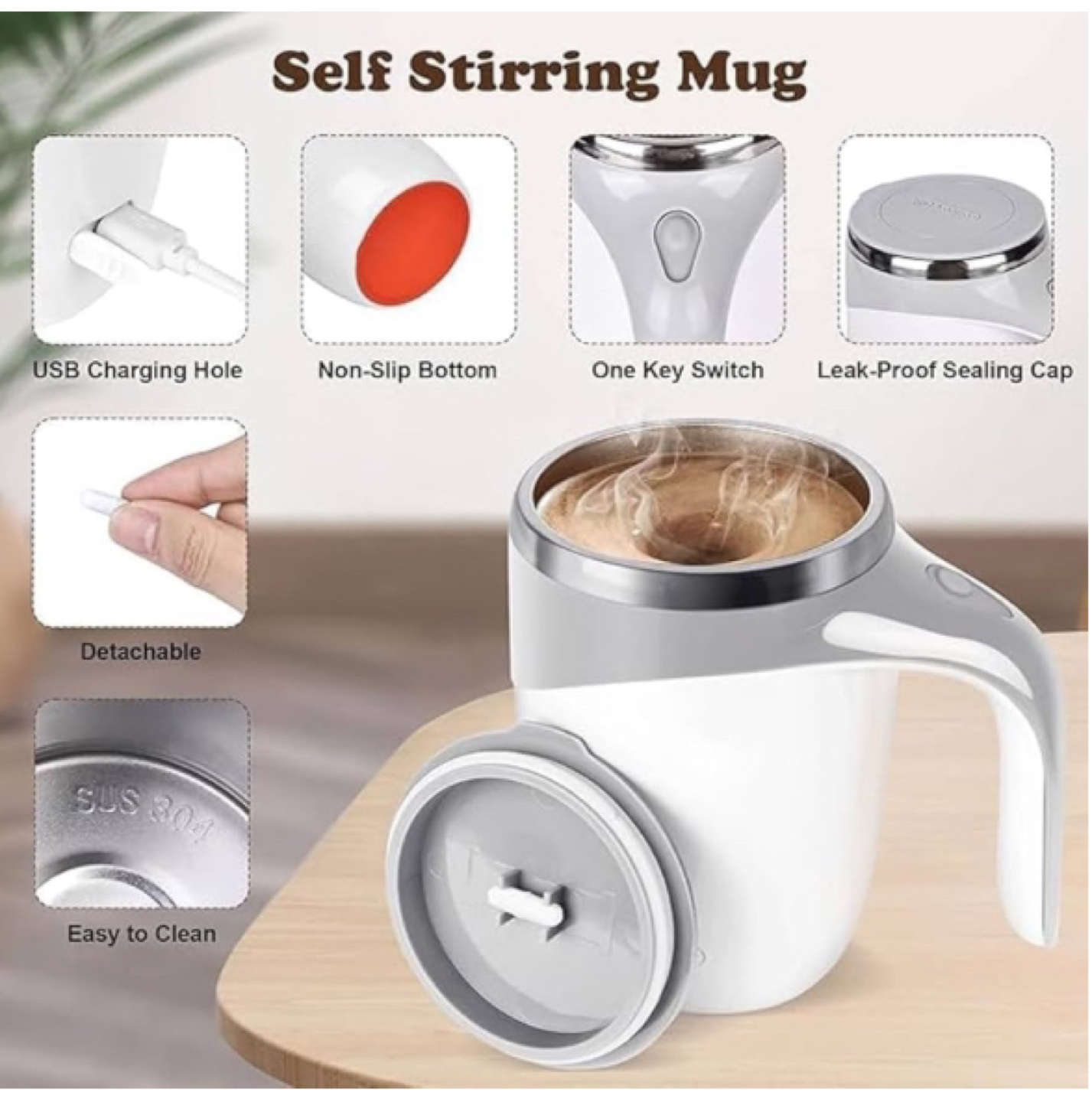 Self Stirring Coffee Mug - Grey
