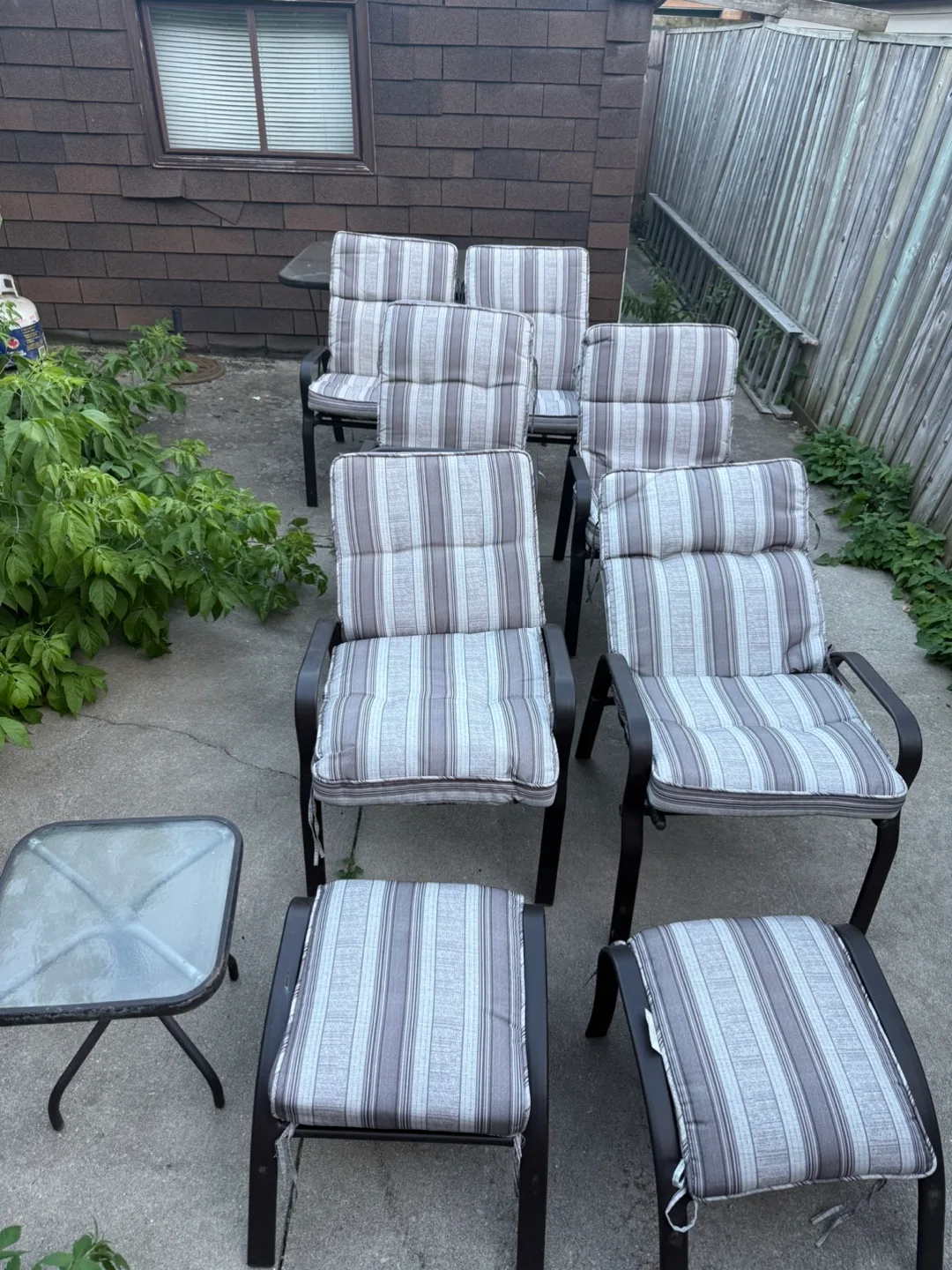 Outdoor Patio Set with 6 Chairs, Table, and Ottomans thumbnail