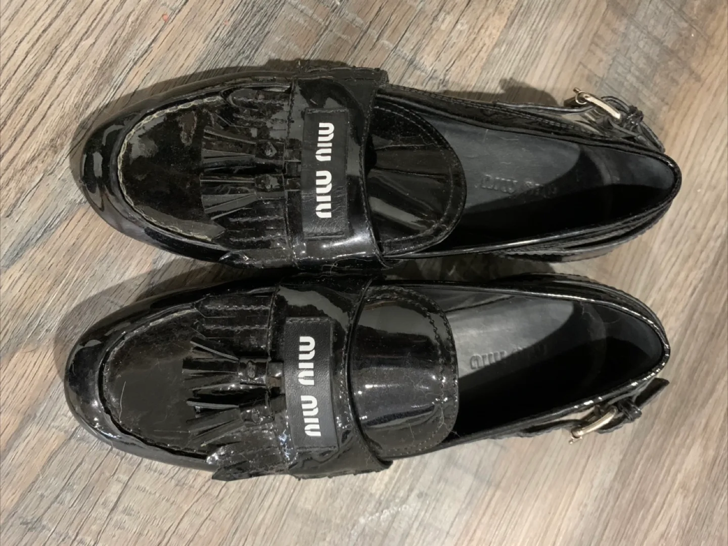 Miu Miu Black Patent Leather Loafers - Size 37 thumbnail
