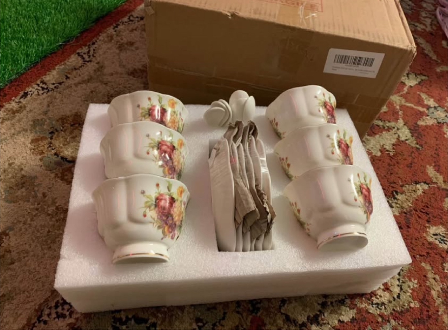 Floral Tea Set - 6 Cups, Saucers, Spoons - photo 2