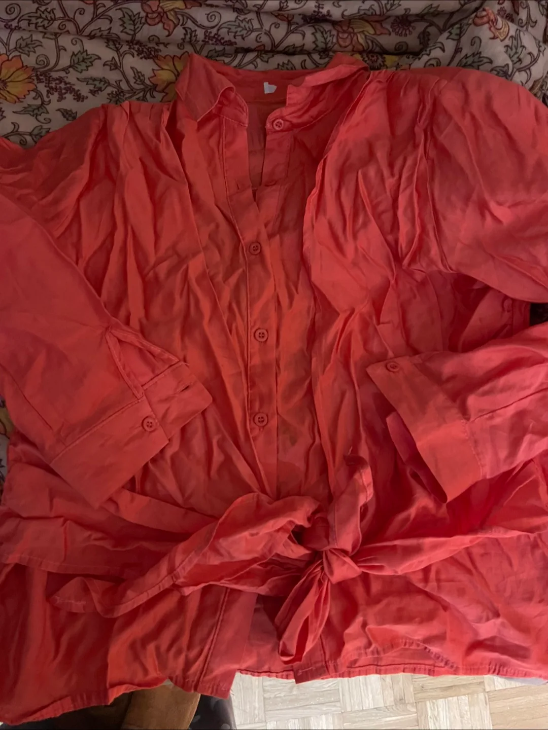 Coral Button-Down Tie-Front Shirt #Freecycle thumbnail