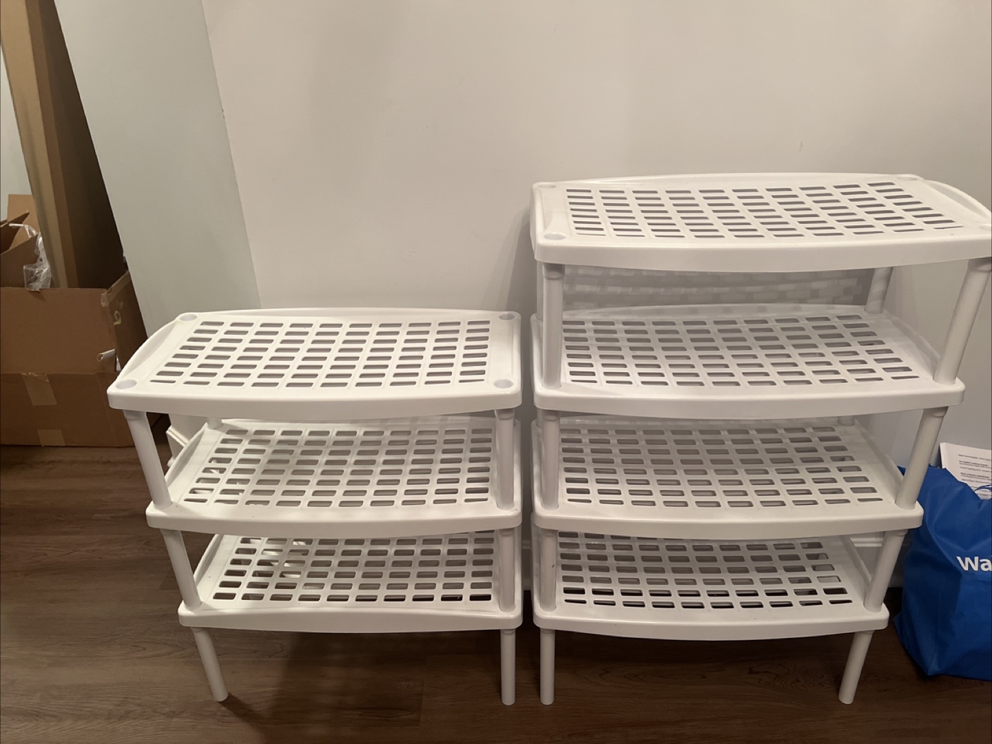White Plastic 3-Tier Shelves - Set of Two