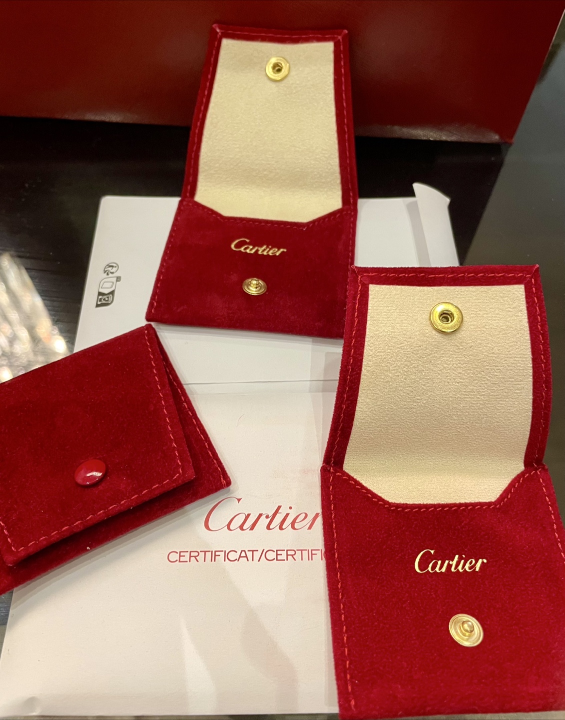 Authentic Cartier Red Suede Jewelry Pouches & Boutique bags