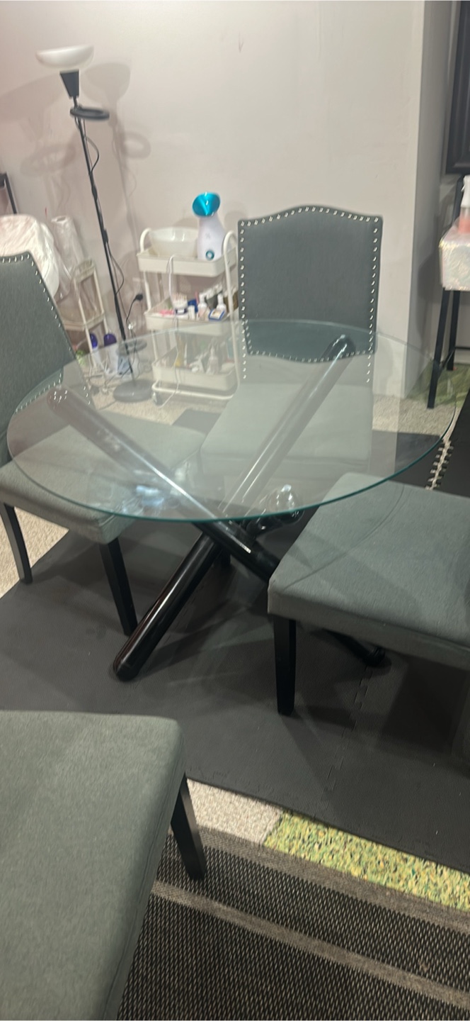Glass Dining Table with 4 Grey Chairs - photo 3