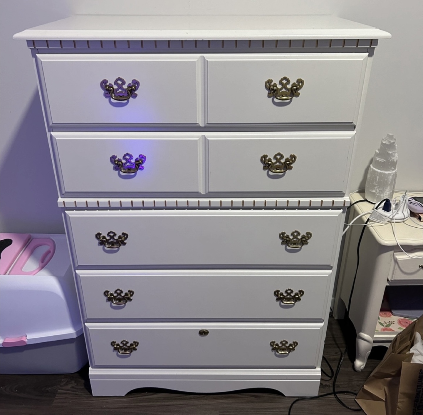 White Dresser with Gold Hardware