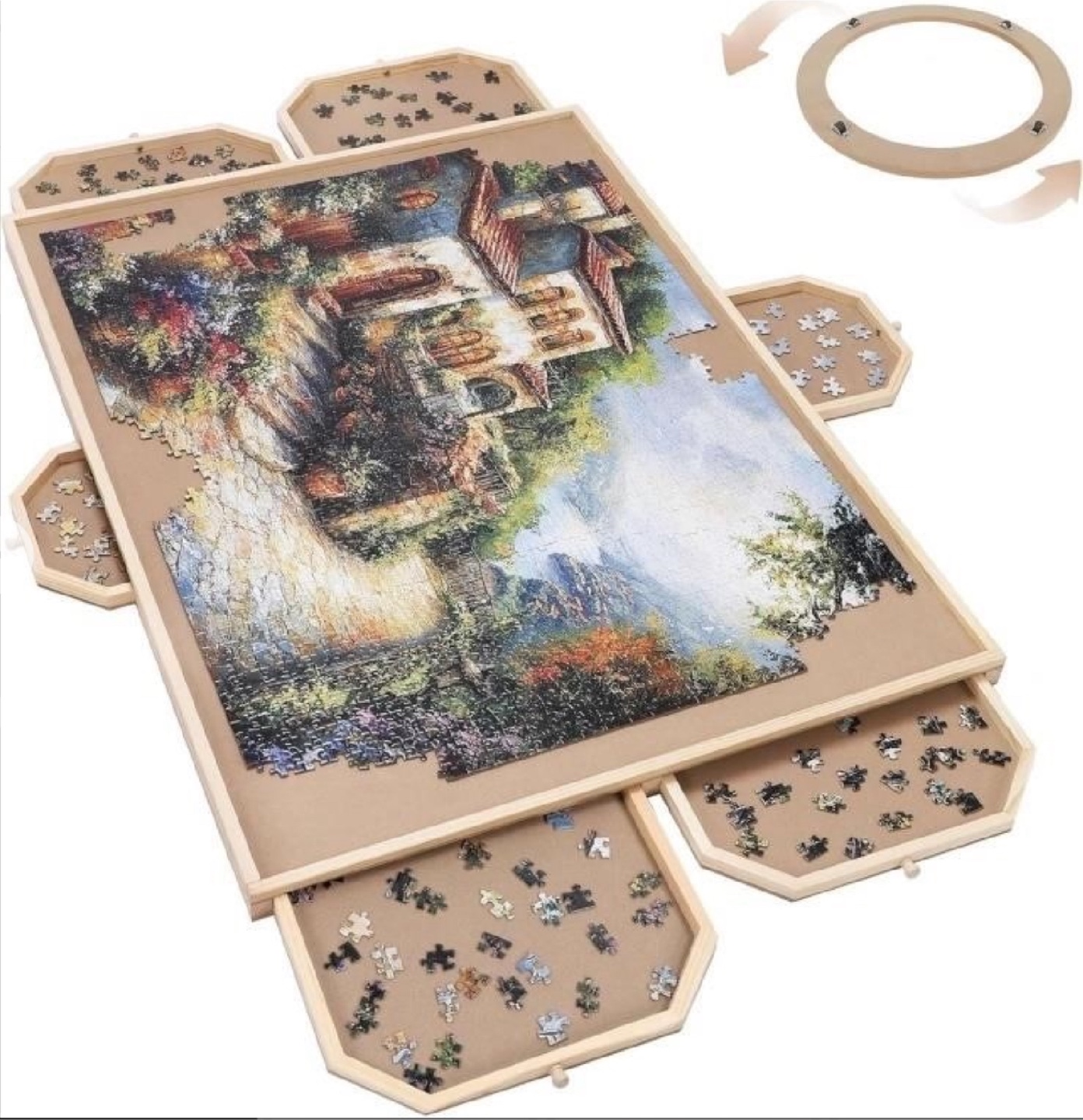 Rotating Jigsaw Puzzle Board w/ 6 Drawers