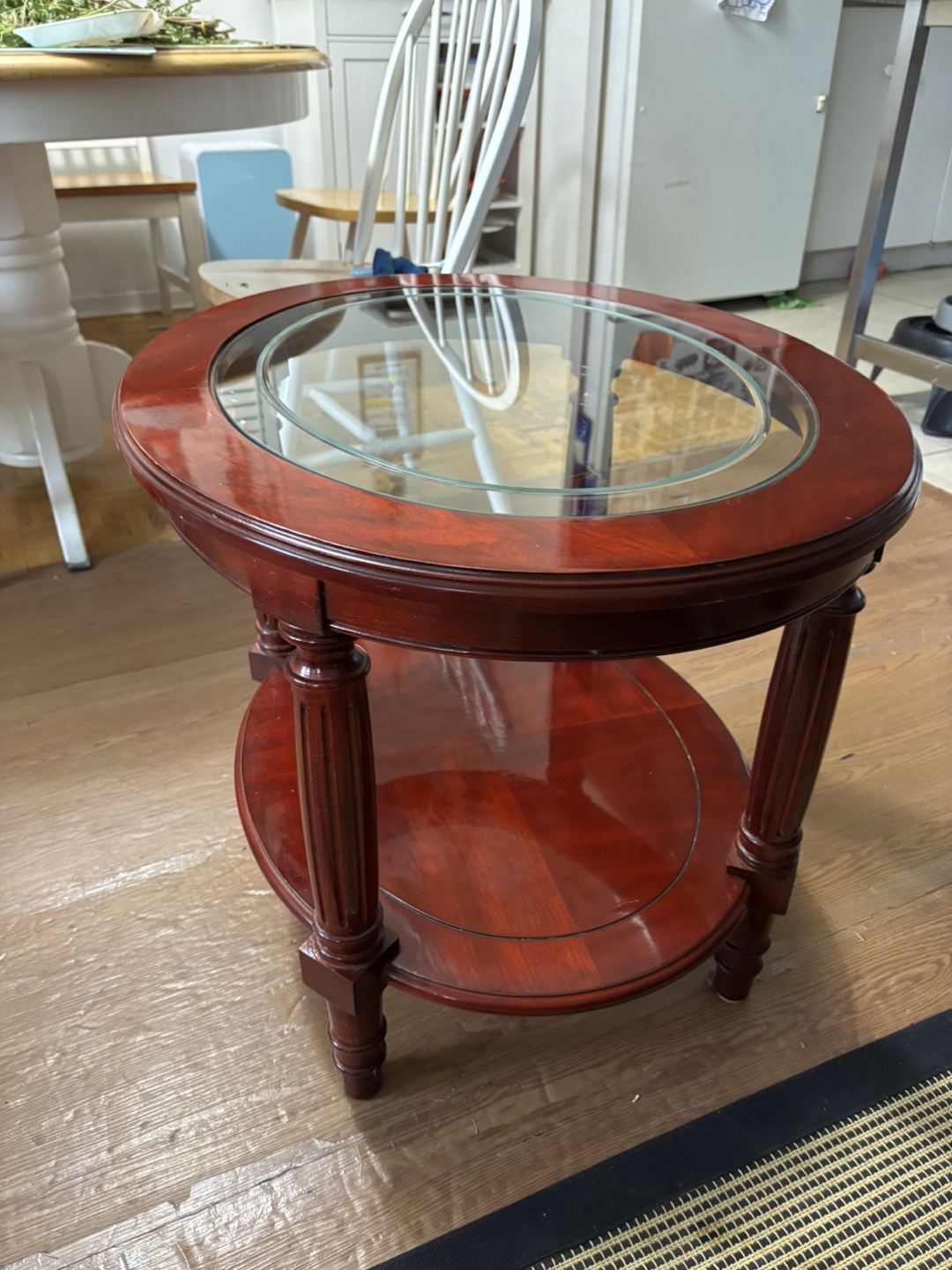 Mahogany Finish Round Glass Top Accent Table - photo 2