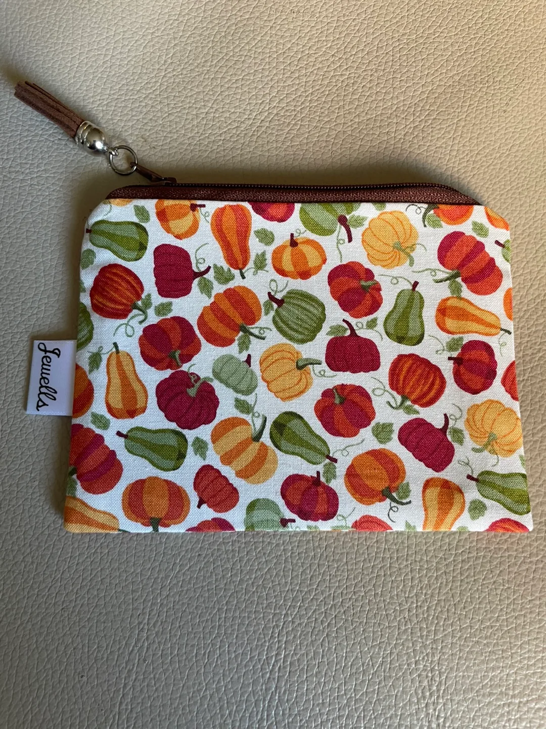 Handmade Pumpkin Print Med Size Zip   Pouch NEW thumbnail