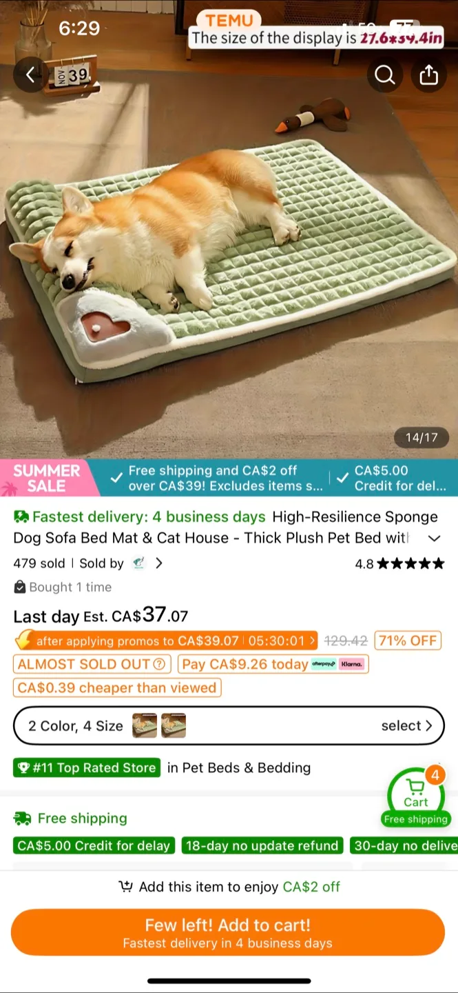 Dog/Cat/Animals Sponge Sofa Bed image indicator(2)