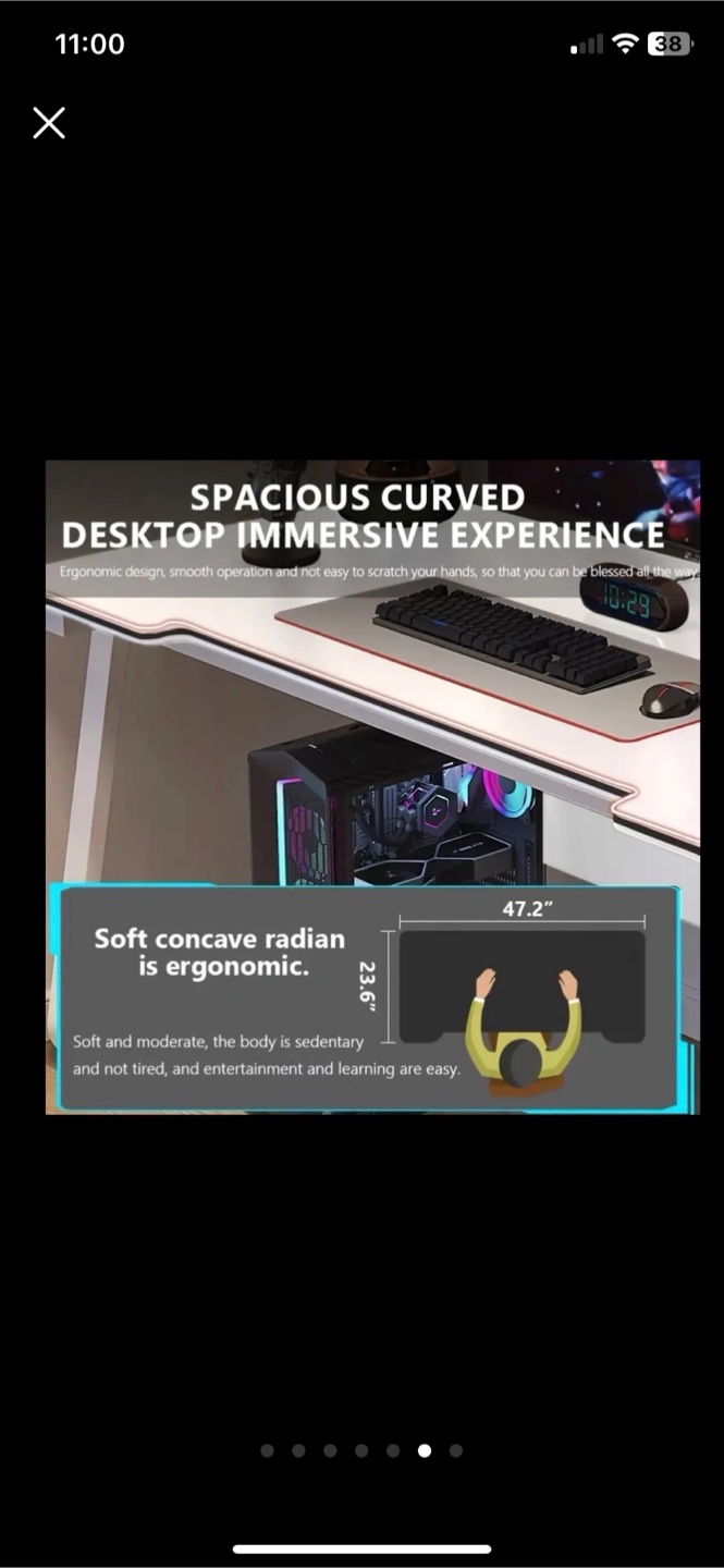 Curved Gaming Desk White - photo 5