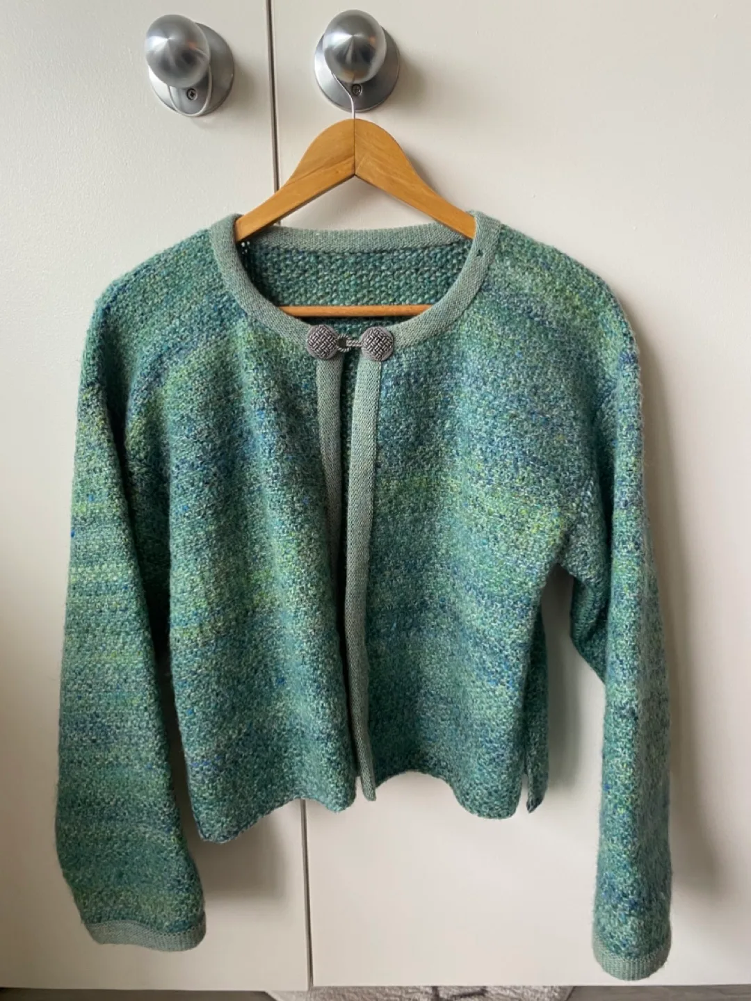 Handmade Knit Cardigan, Green/Blue thumbnail