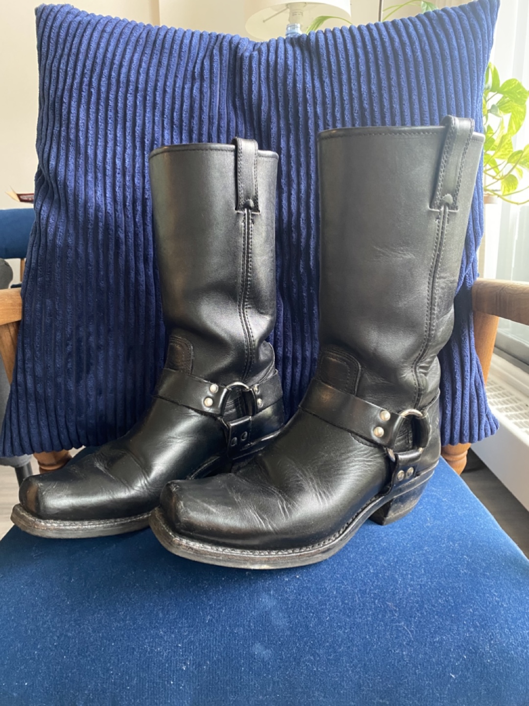 FRYE Vintage Black Leather Motorcycle Boots