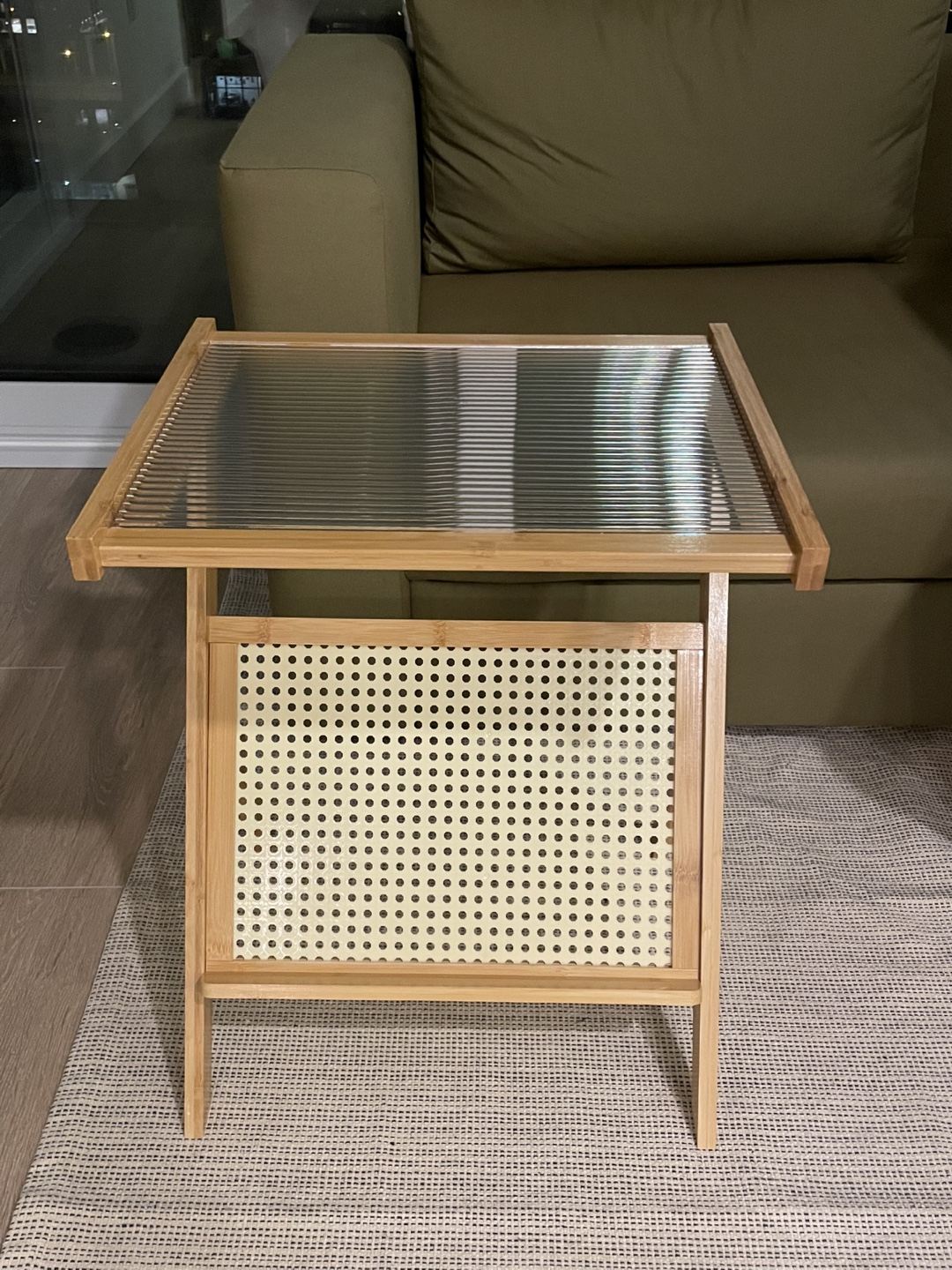 (New) Bamboo Side Table with Rattan Panel