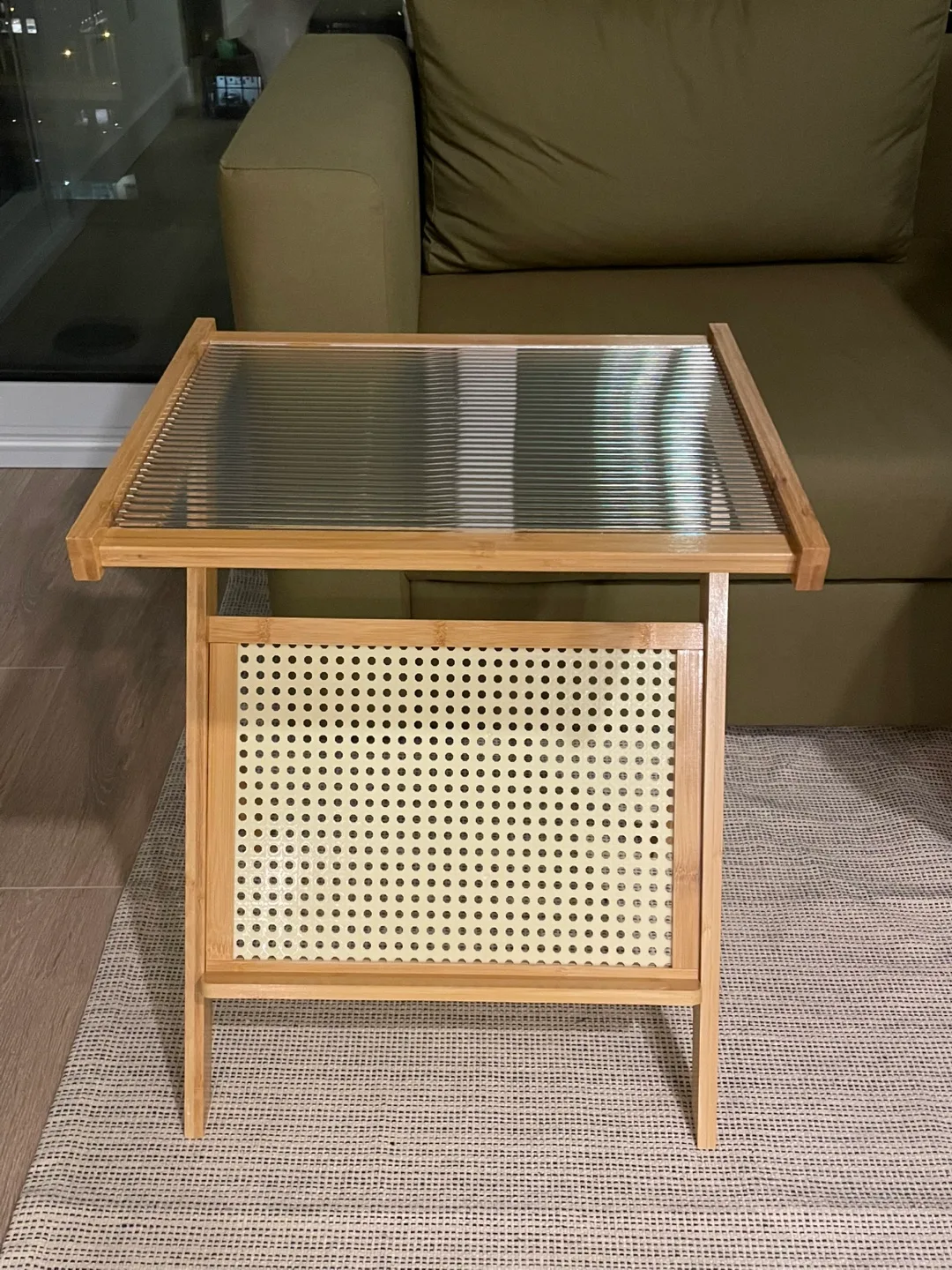 (New) Bamboo Side Table with Rattan Panel thumbnail