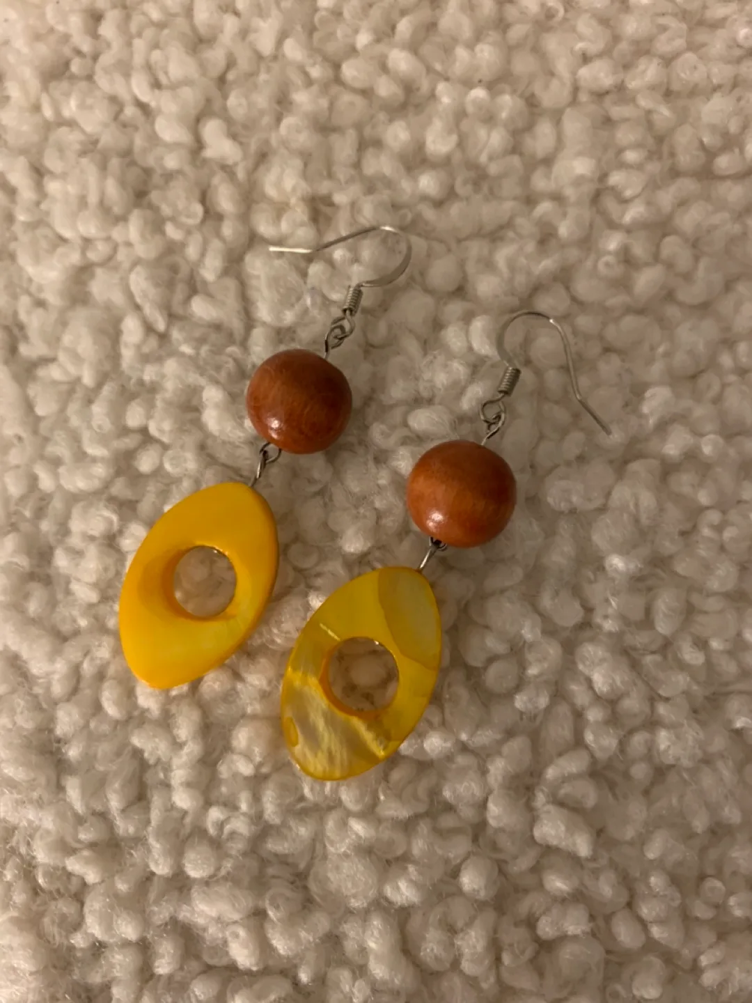 Yellow & Wood Dangle Earrings #freecycle thumbnail