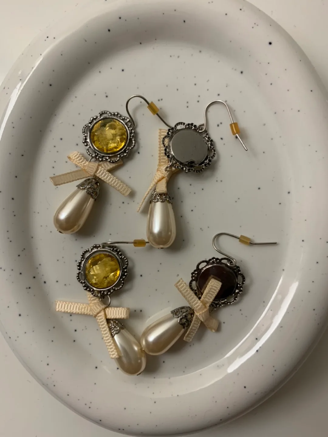 Pearl Drop Earrings - Yellow & Cream #freecycle thumbnail