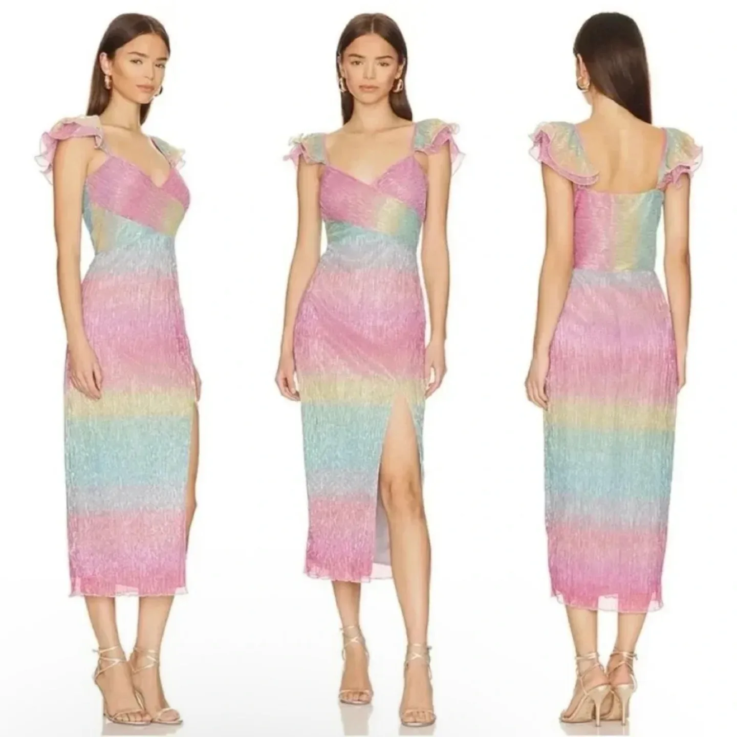 Saylor Myrah Metallic Rainbow Ombré Midi Dress thumbnail