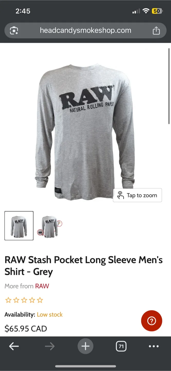 RAW Stash Pocket Long Sleeve Men's Shirt - Grey, Size Small image indicator(3)