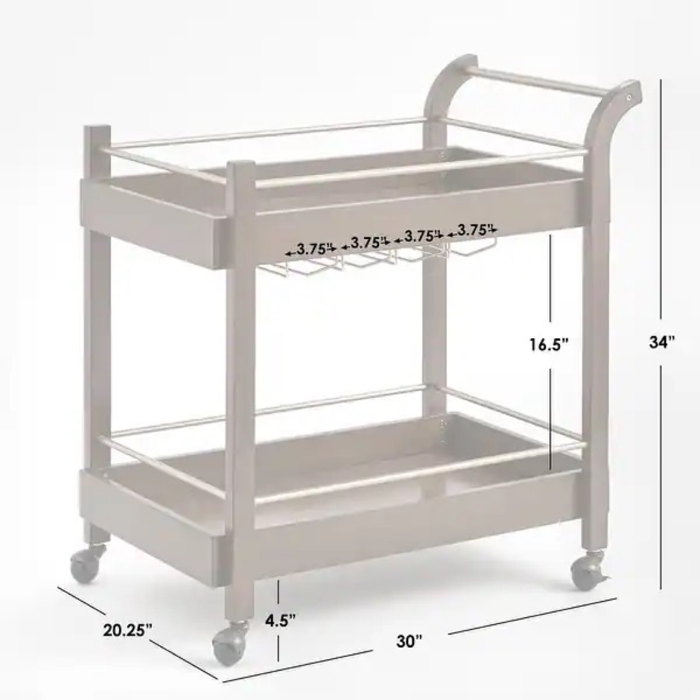 Rolling Bar Cart, Wood & Gold Accents - photo 2