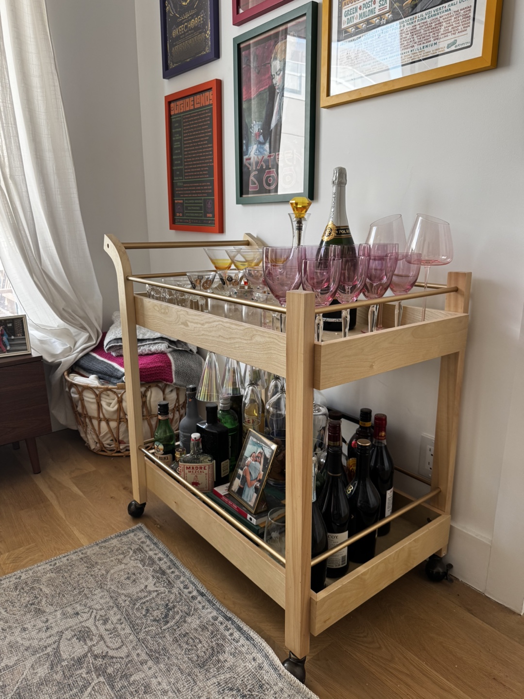 Rolling Bar Cart, Wood & Gold Accents - photo 4
