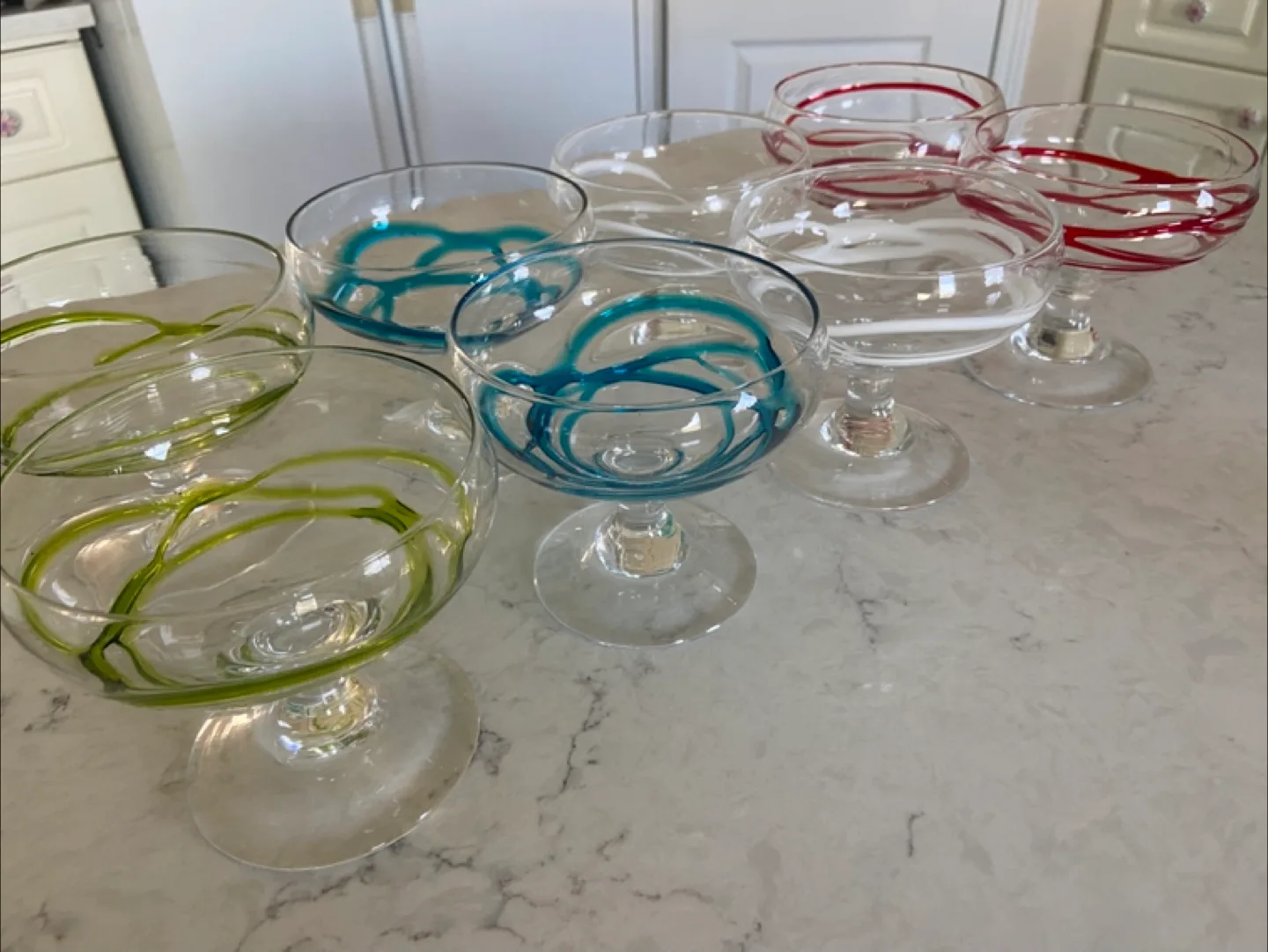 Set of 8 Dessert Bowls - Red, White, Blue, Green thumbnail