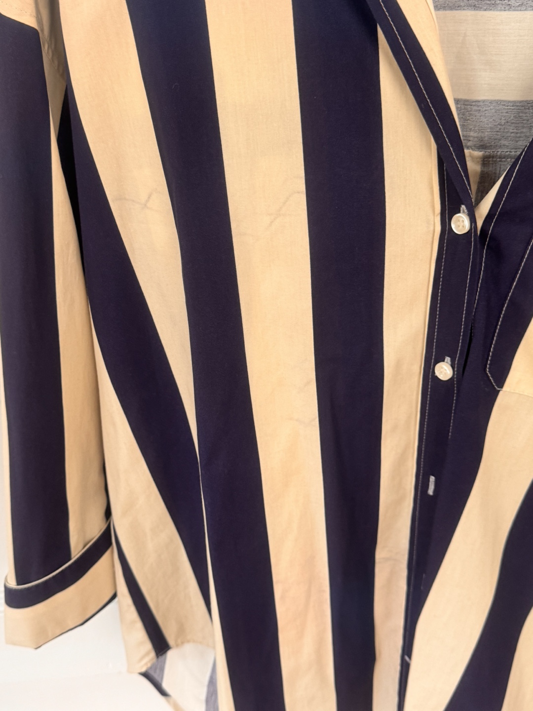 Zara Tan & Navy Stripe Button Up Blouse - Size Small - photo 5
