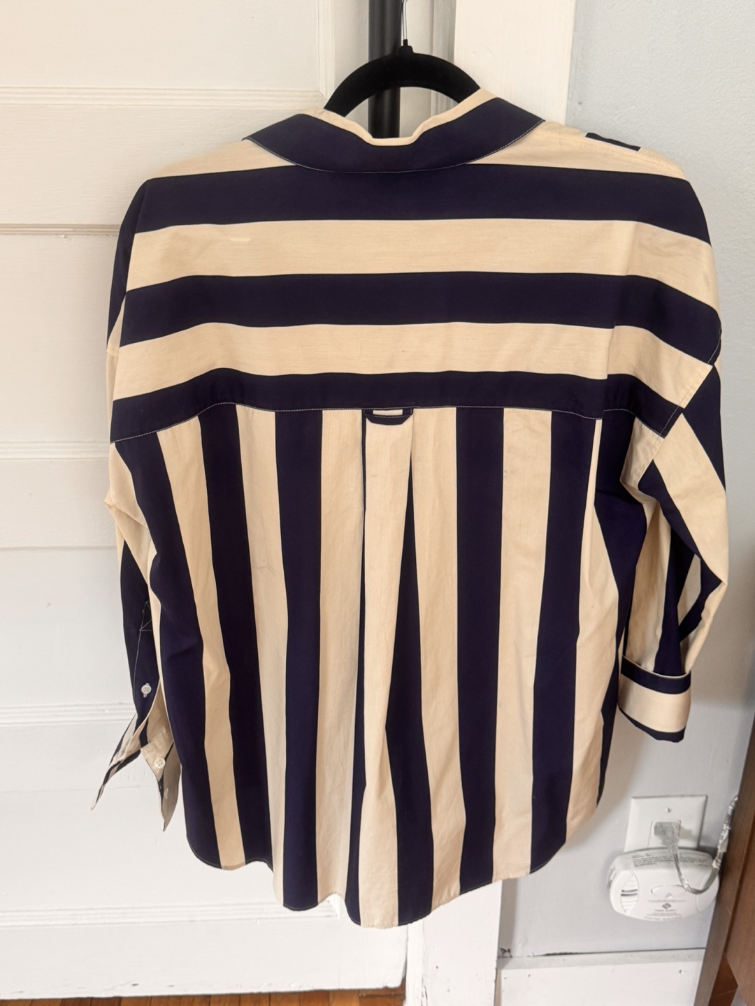 Zara Tan & Navy Stripe Button Up Blouse - Size Small - photo 3