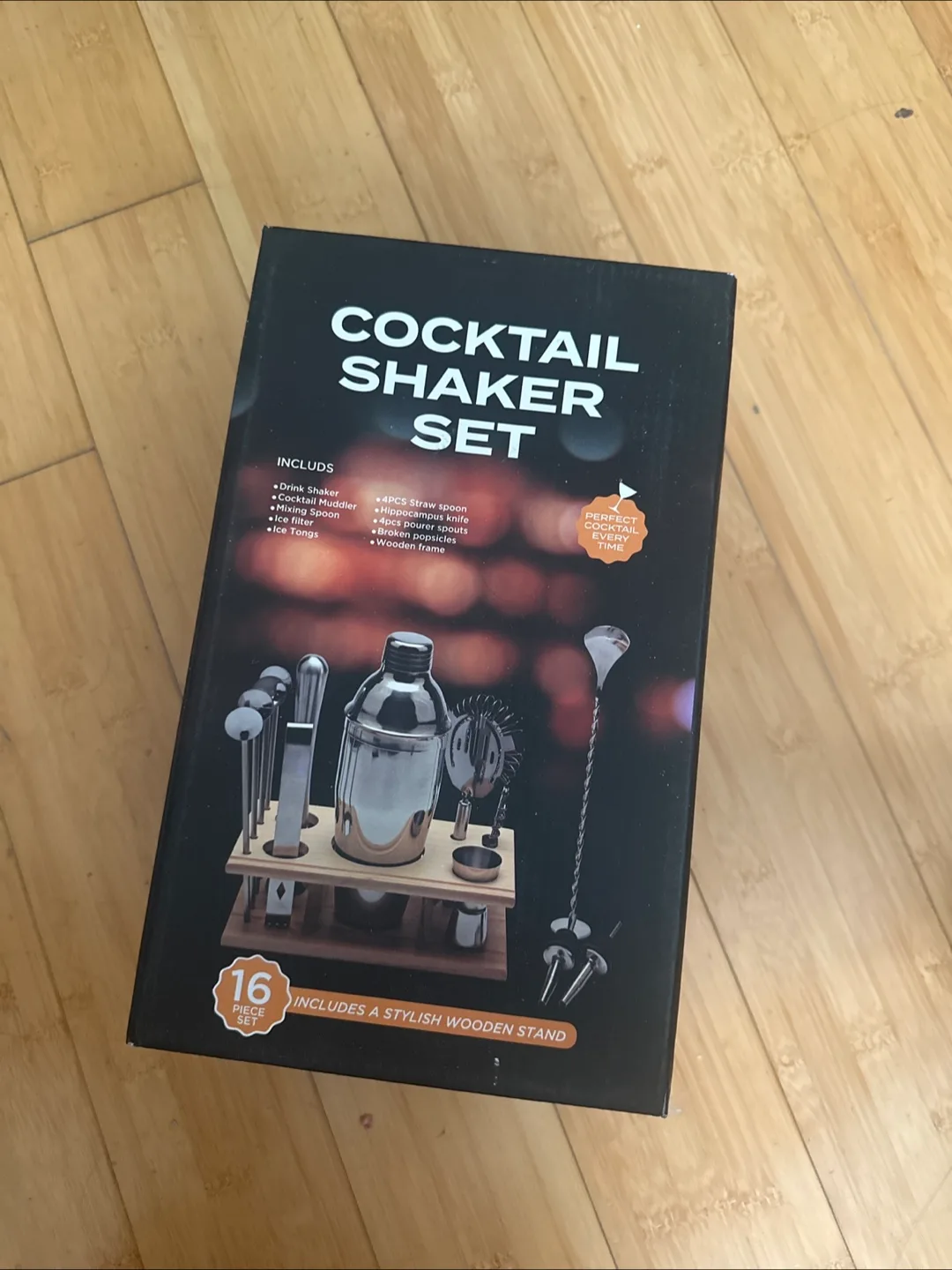 Cocktail Shaker Set - 16 Piece with Wooden Stand thumbnail
