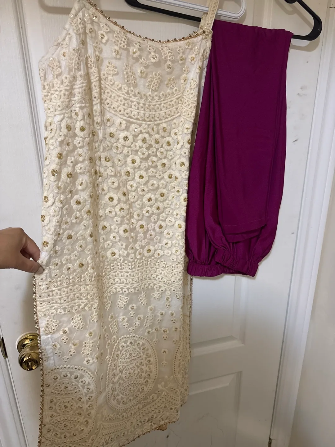 Embroidered Cream & Pink trending suit thumbnail