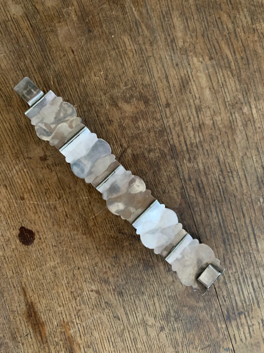 Vintage 1950s solid sterling and green Onyx Mexican bracelet image indicator(4)