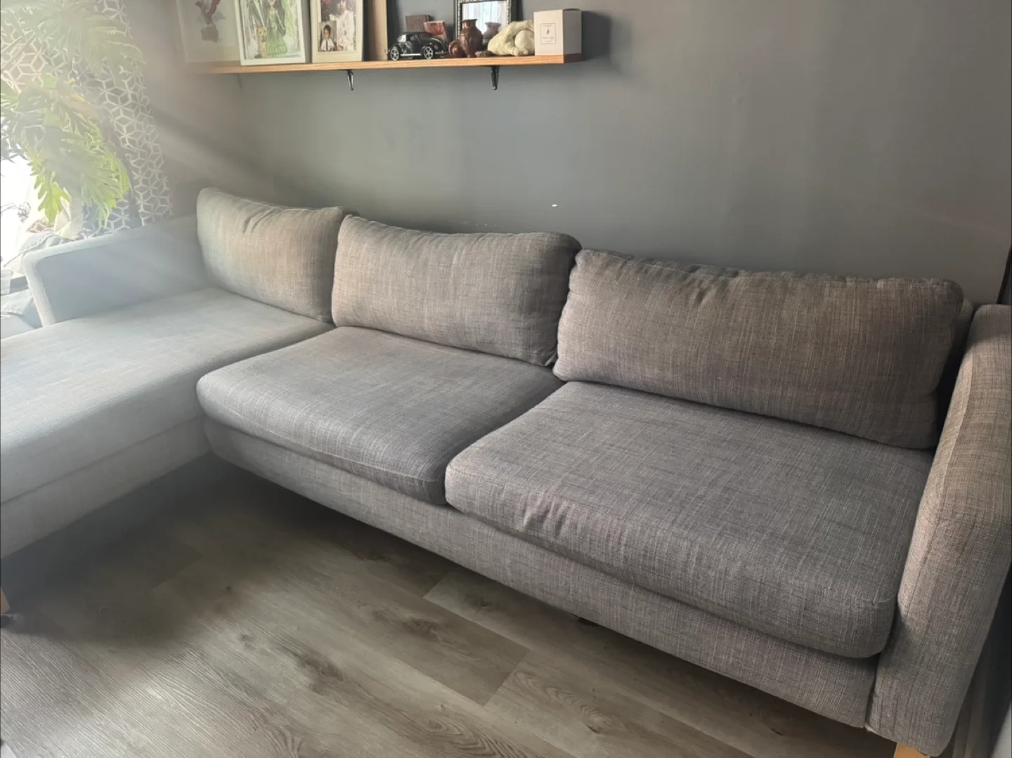 IKEA Karlstad Linen Grey Reversible Sectional Couch thumbnail