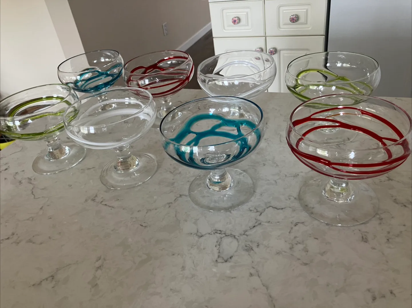 Set of 8 Beautiful Margarita Glasses - Multi-coloured Swirls thumbnail