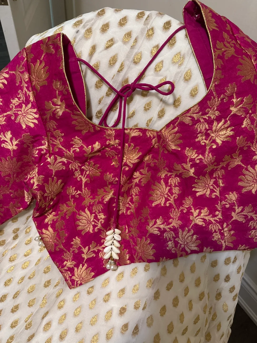 Indian Lehenga Choli Set - White & Pink thumbnail