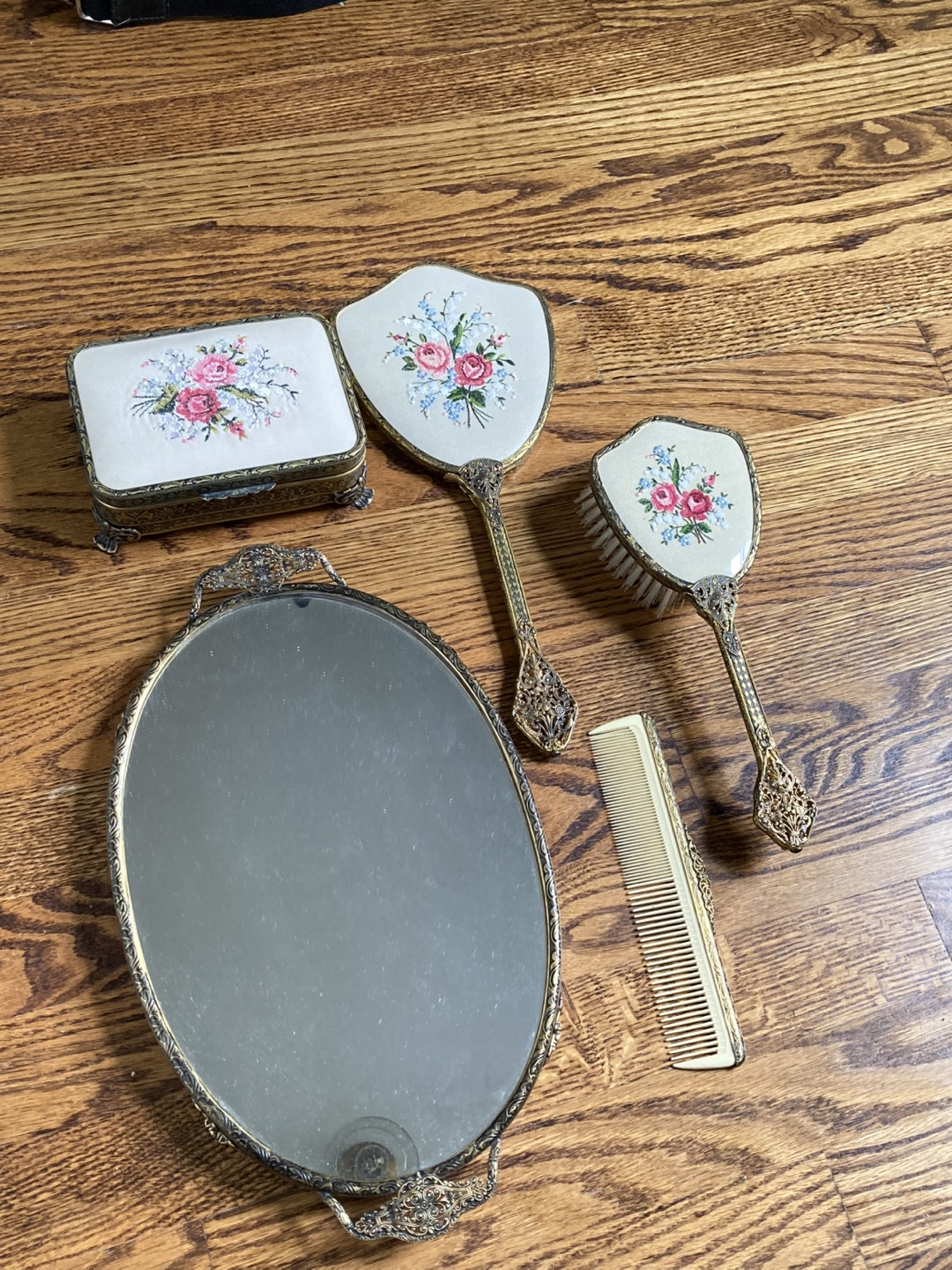 Vintage Petit Point Vanity Set