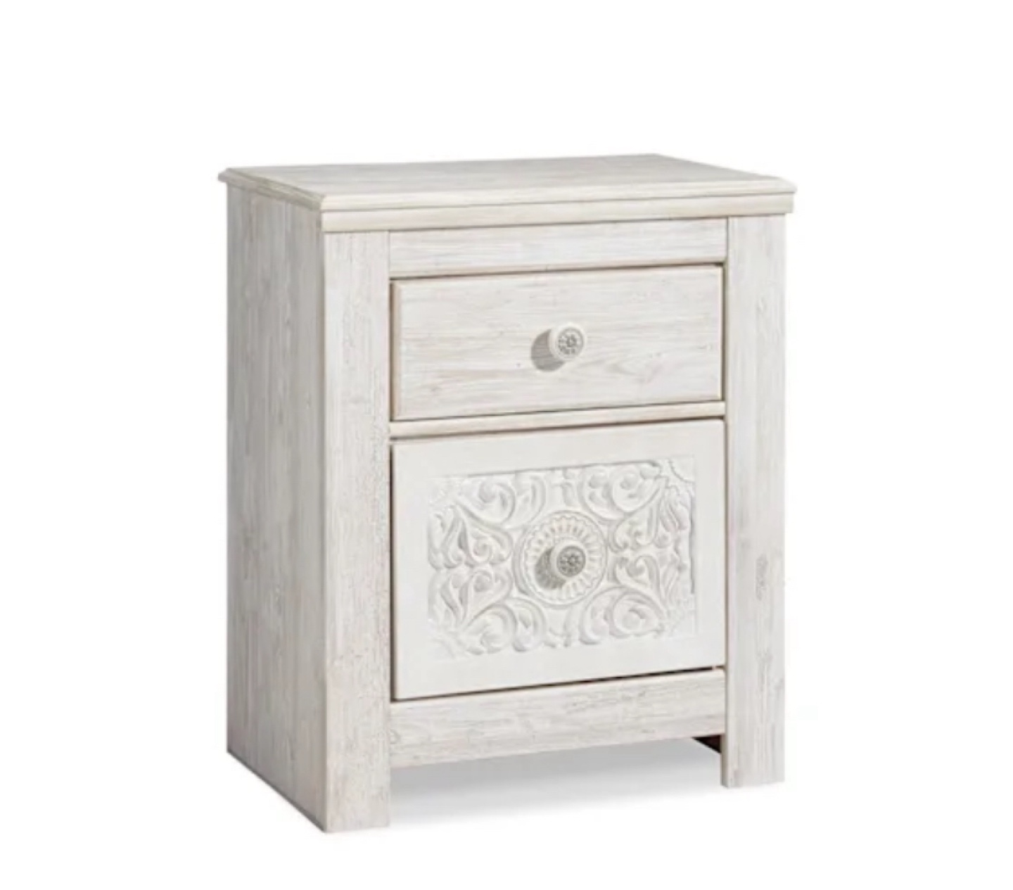 Whitewashed Wood Nightstand with Drawer