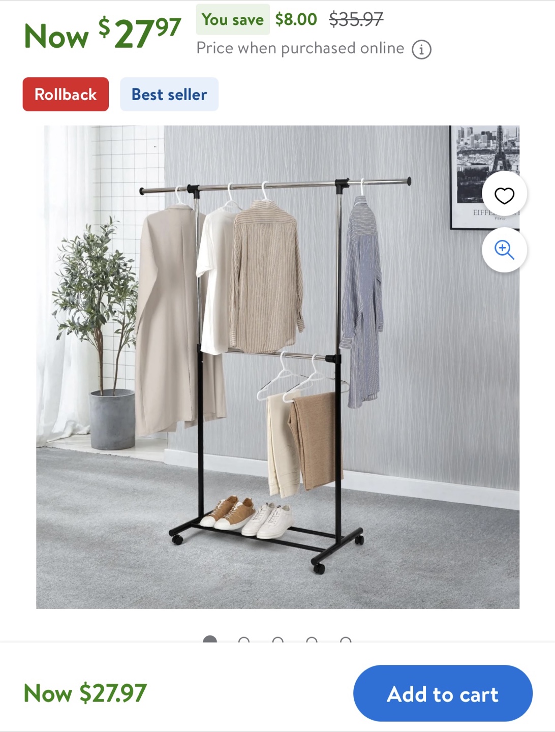 Mainstays 2-Tier Adjustable Garment Rack