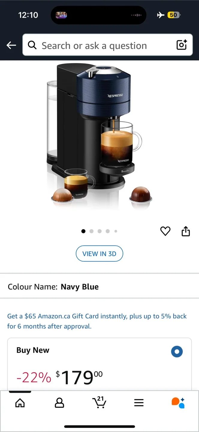 Nespresso Vertuo Next Coffee Machine - Navy Blue image indicator(2)