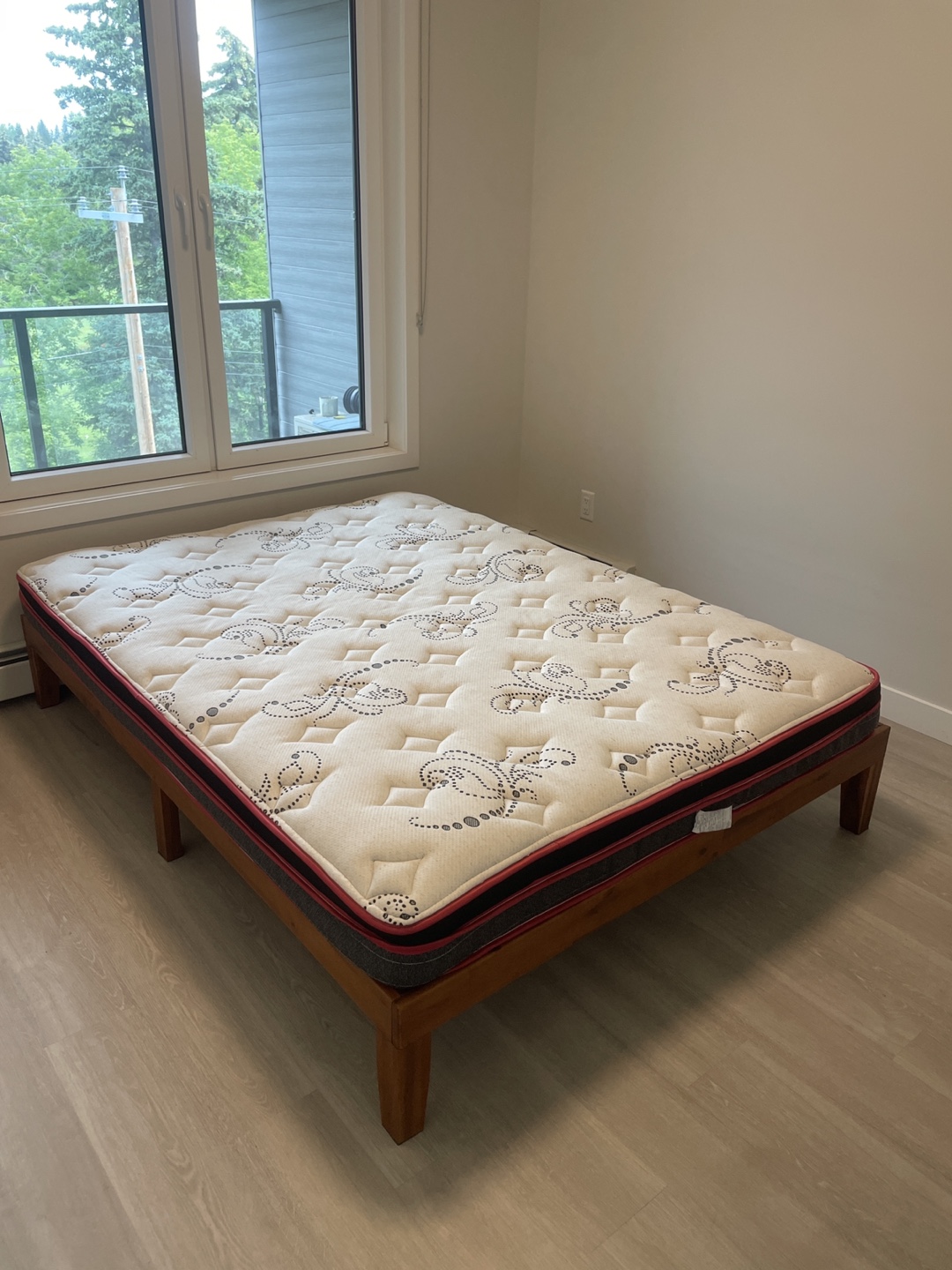 Wooden Bed Frame + Mattress (Queen)