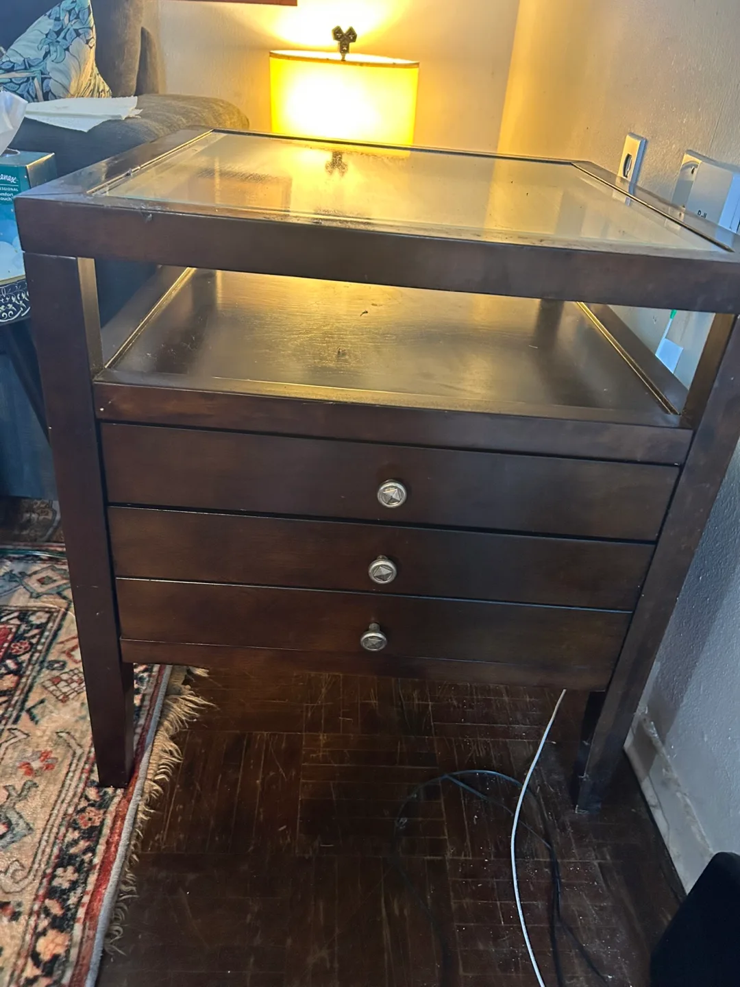 Dark Wood End Table with Glass Top thumbnail