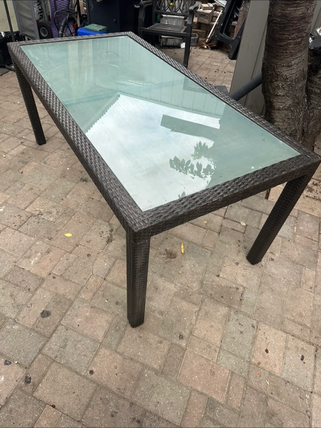 Wicker Outdoor Glass Top Dining Table thumbnail