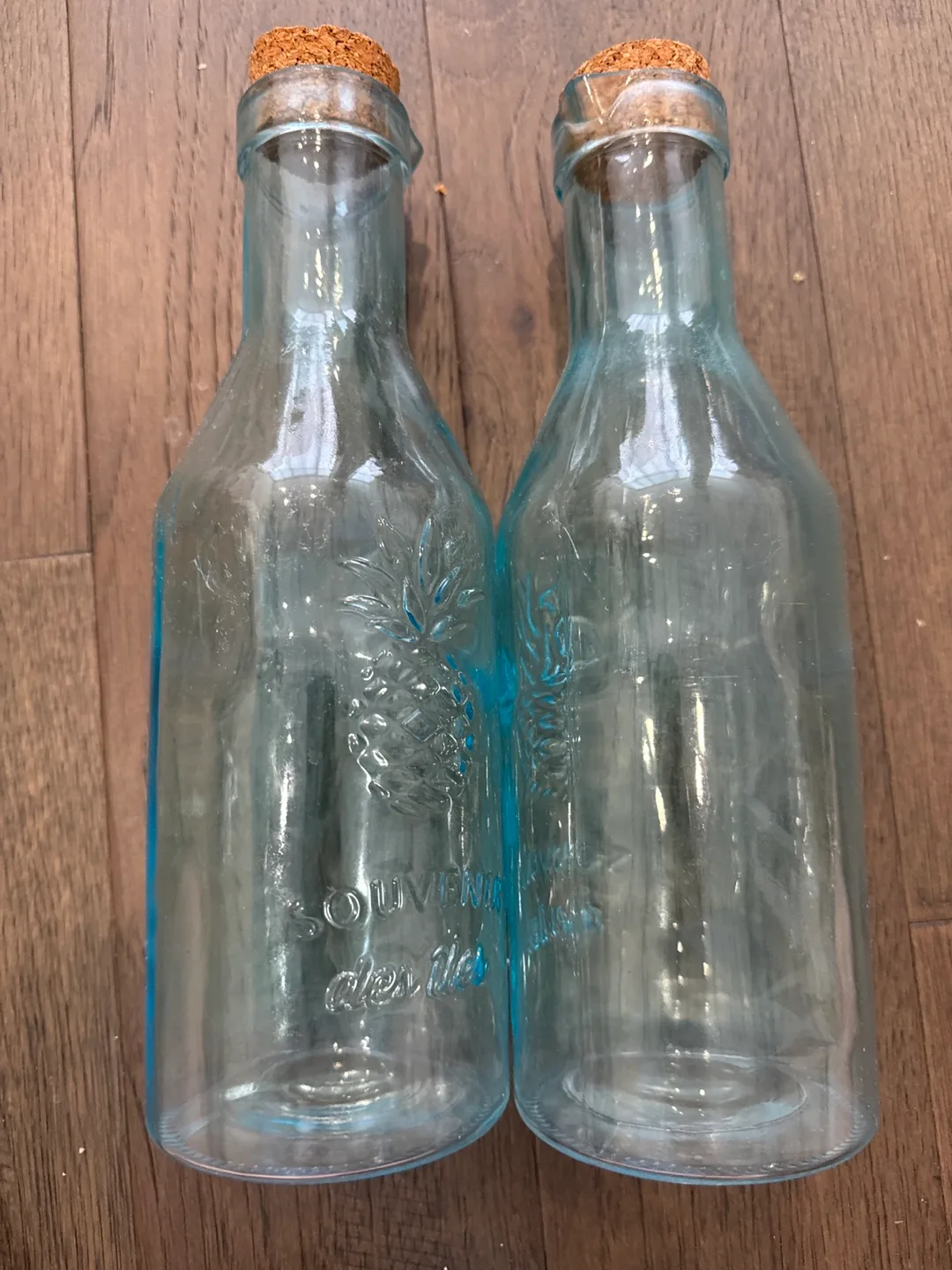 2 Blue Glass Bottles with Cork Stoppers image indicator(2)