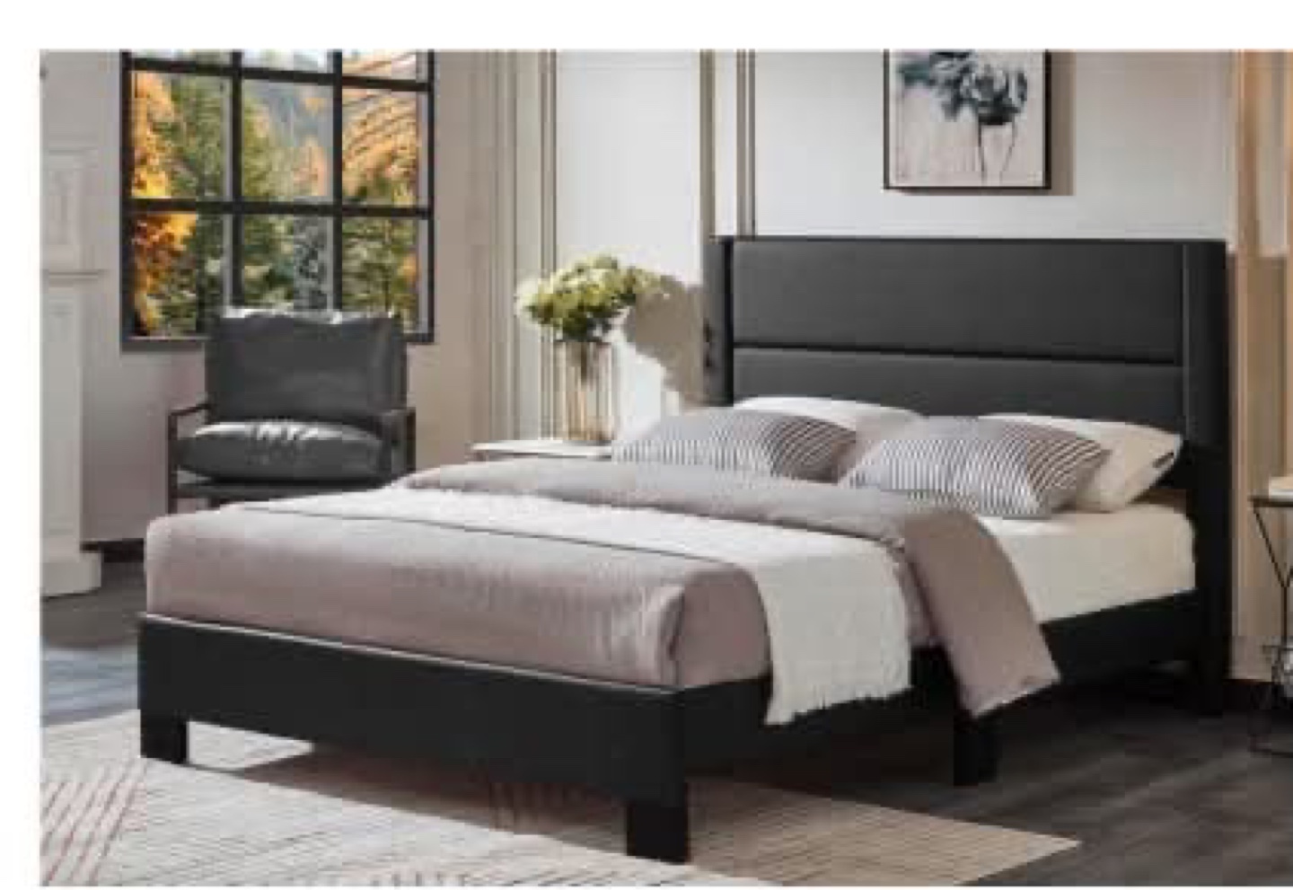 Queen size Black Upholstered Bed Frame - photo 2
