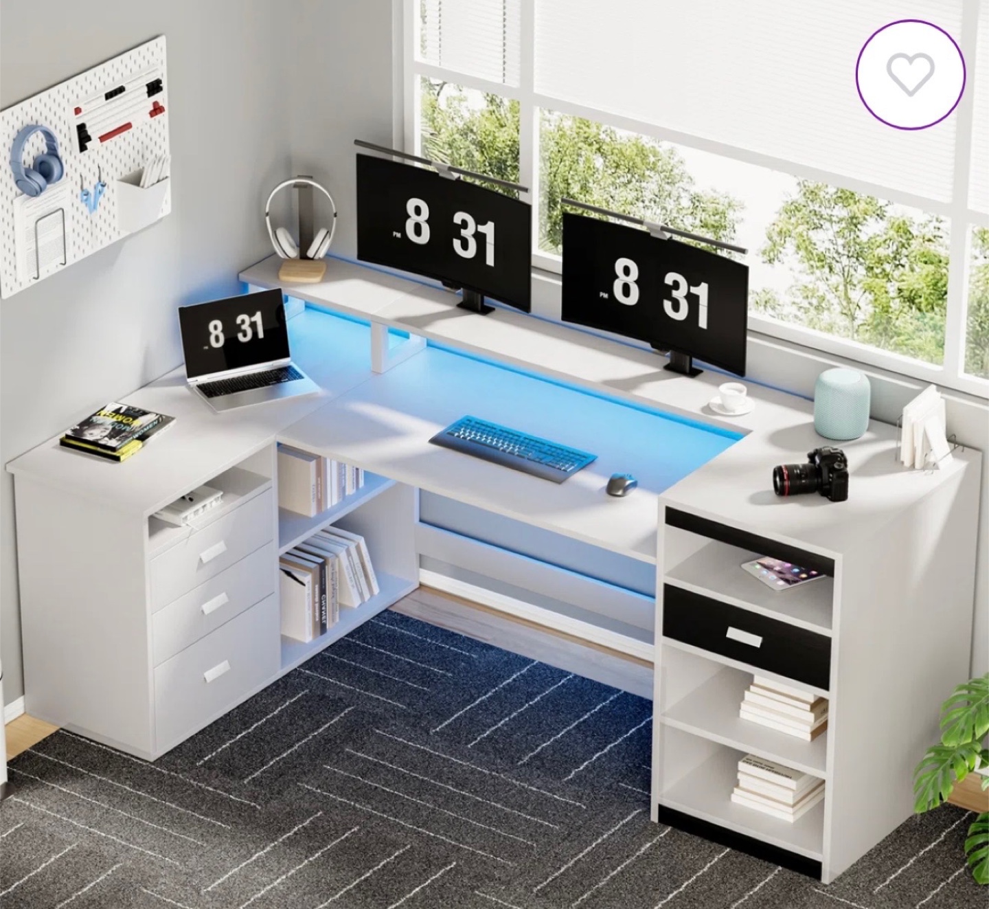 White L-Shaped Desk with Drawers & Shelves - photo 2