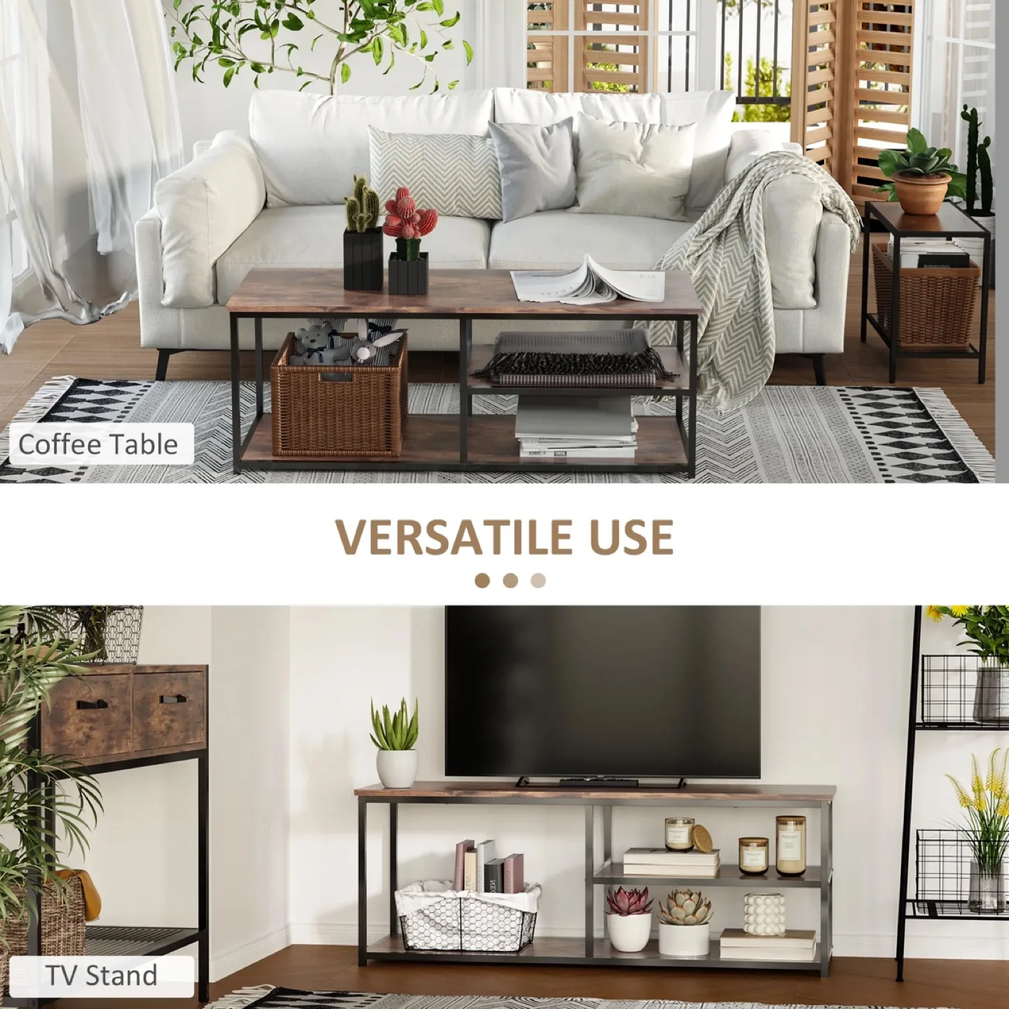 HOMCOM Industrial TV stand ,Cabinet with Storage image indicator(4)